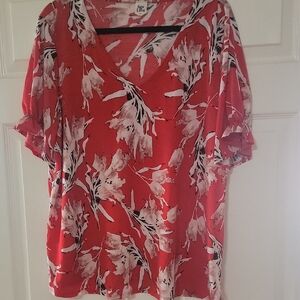 Sew In Love Red Floral V-Neck Blouse
